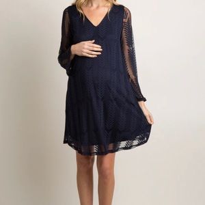 PinkBlush Navy Mesh Overlay V-Neck Maternity Dress Size Large